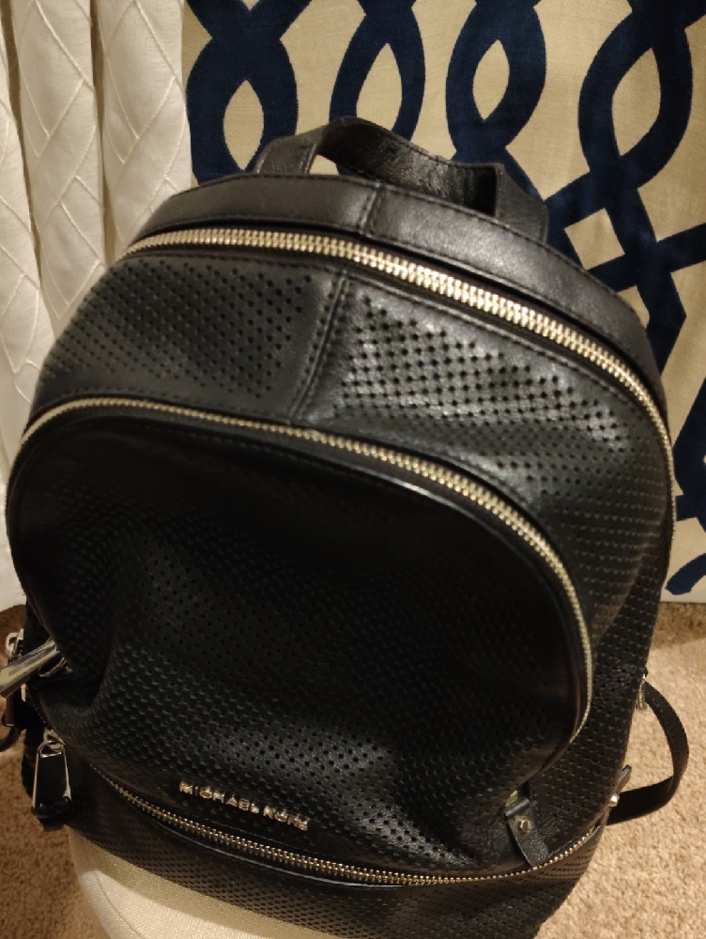 Michael Kors Black Leather Backpack with Gold Hardware - Picture 12 of 14